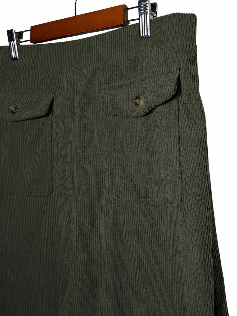 Halara High Waisted A-line Corduroy Midi Skirt Pockets medium (8/10) green NEW - Picture 3 of 12